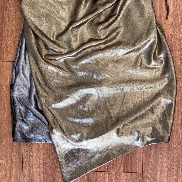 House of CB Davina Silver Gold Drape Halter Mini Dress XS - Picture 3 of 10